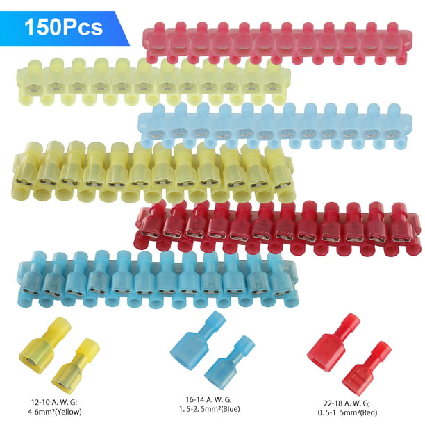 Glarks 50pcs 16-14 Gauge Fully Insulated Female Male Spade Nylon Quick Disconnect Electrical Insulated Crimp Terminals Connectors Assortment Kit 
